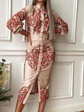 Vestido camisero de manga larga con cuello alto estampado